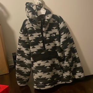 The North Face Hooded Black and White fleece pullover jacket